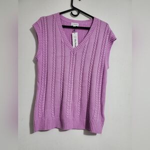 The Drop Women's Frankie Loose Fit V-neck Cable Vest in a light purple